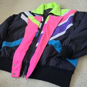 Vintage 80s Neon Colorblock Ski Jacket Large Unisex Retro Puffer Windbreaker